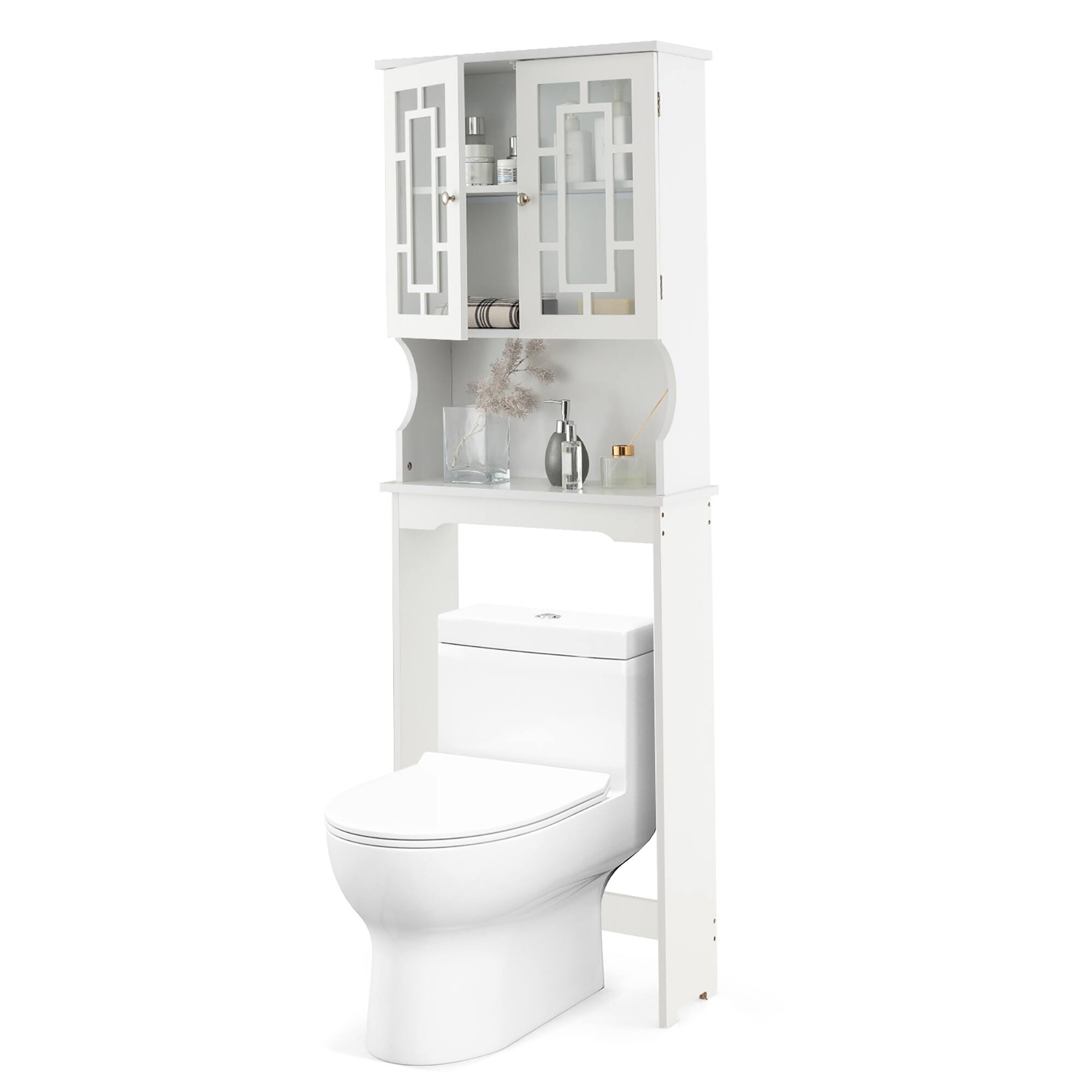 Alt View 9. Gymax - Gymax White Bathroom Over The Toilet Space Saver Storage Cabinet Organizer Shelf - white.