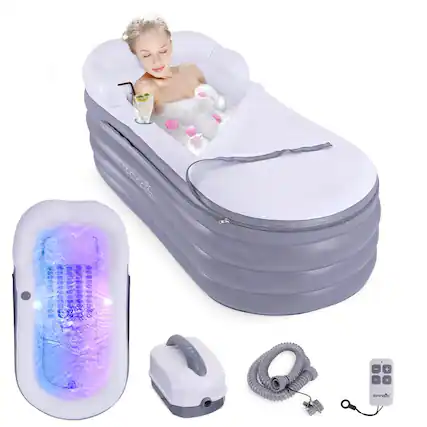Front. SereneLife - SereneLife Inflatable Spa Bathtub with Bubble Massage Mat, Pillow, Cup Holder, LED Lighting, Remote Control - Charcoal.