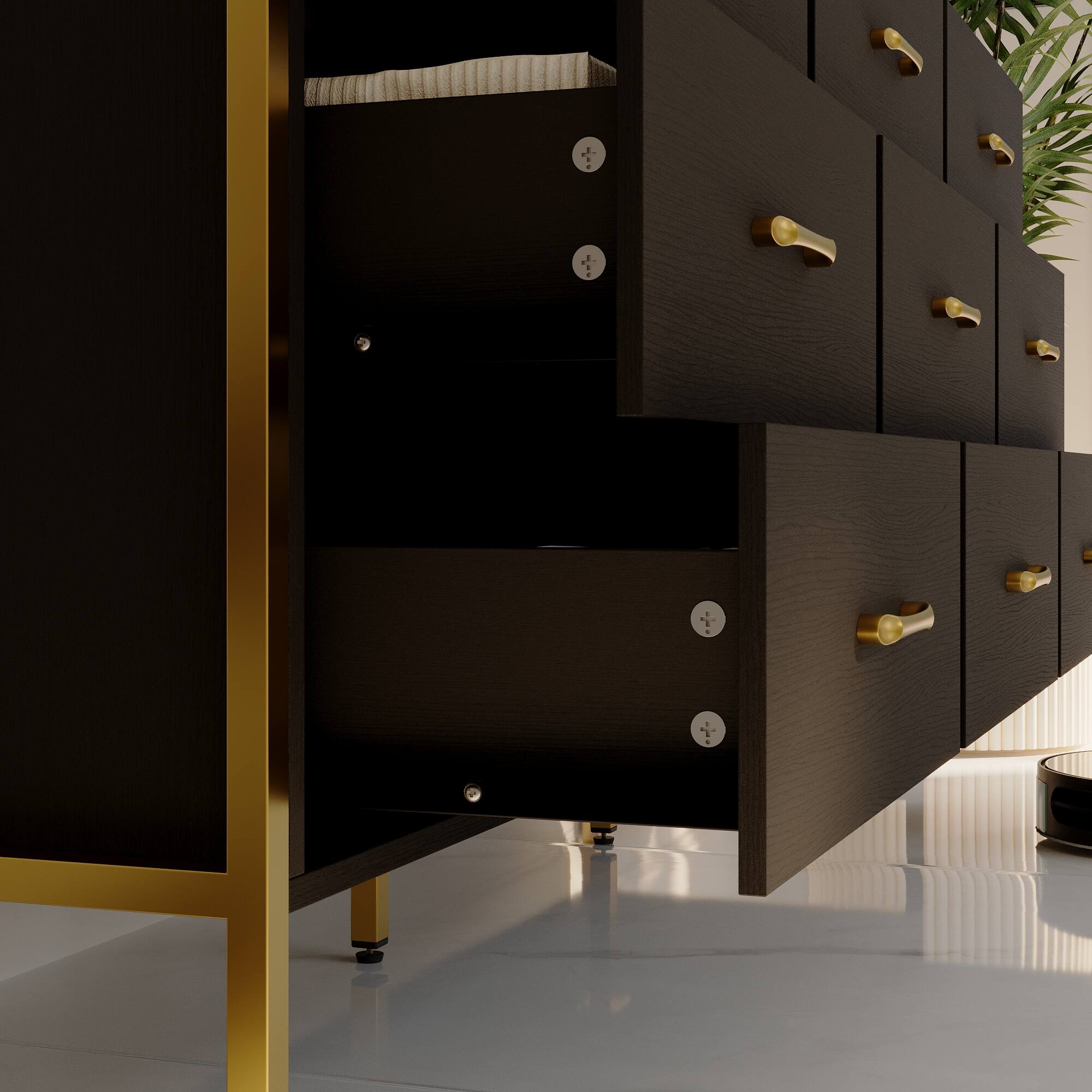Alt View 8. FUFU & GAGA - FUFU&GAGA 9 - Drawer Horizontal Dresser – Black & Gold Accent Storage for Bedroom & Living Room - Black.