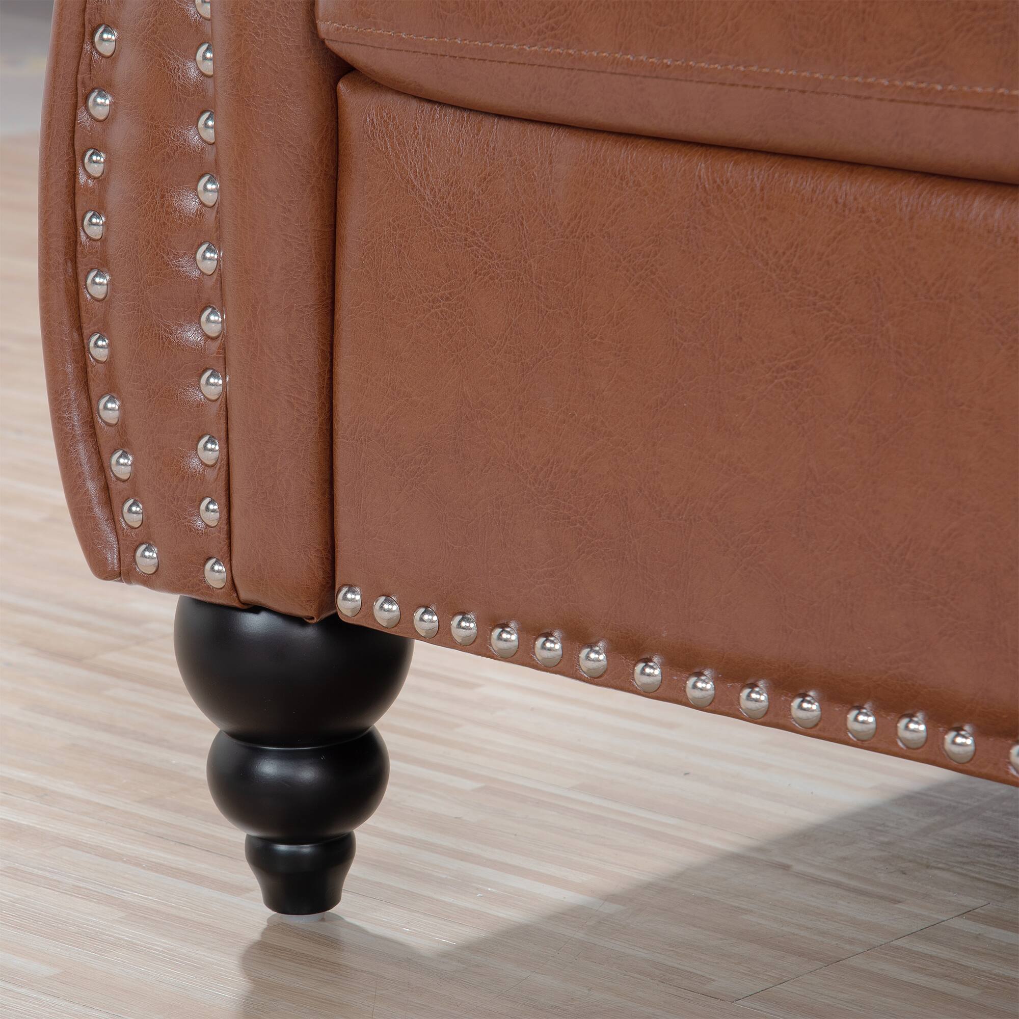 Alt View 5. Anysun - 84" Faux Leather 3-Seat Chesterfield Sofa - Rolled Arm, Deep Seating, Button Tufted for Living Room & Office - Brown.