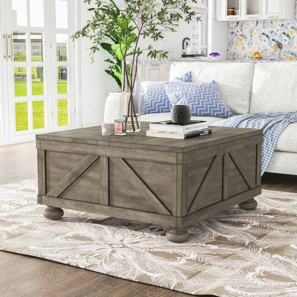 Alt View 3. Furniture of America - Zula Wood Hidden Storage Coffee Table - Grey.
