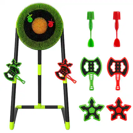 Front. Topteng - 3-in-1 Axe & Dart Throwing Game Set for Kids - Safe Indoor/Outdoor Toy with Target Board, Portable Backyard Party Game - Green.