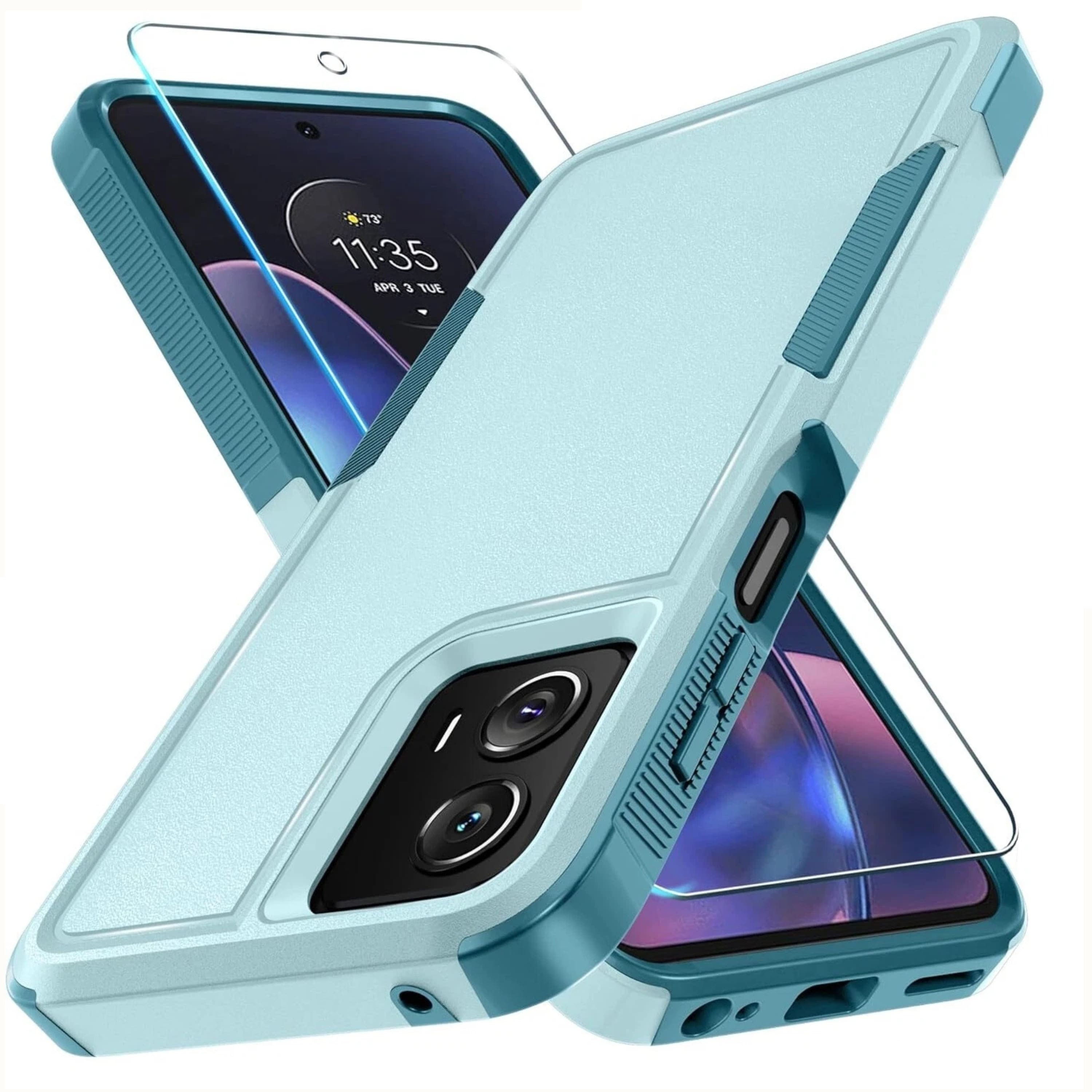 Kitcheniva - Rugged Protective Phone Cover For Motorola Moto G Play 2024 Case With Screen Protector - Teal