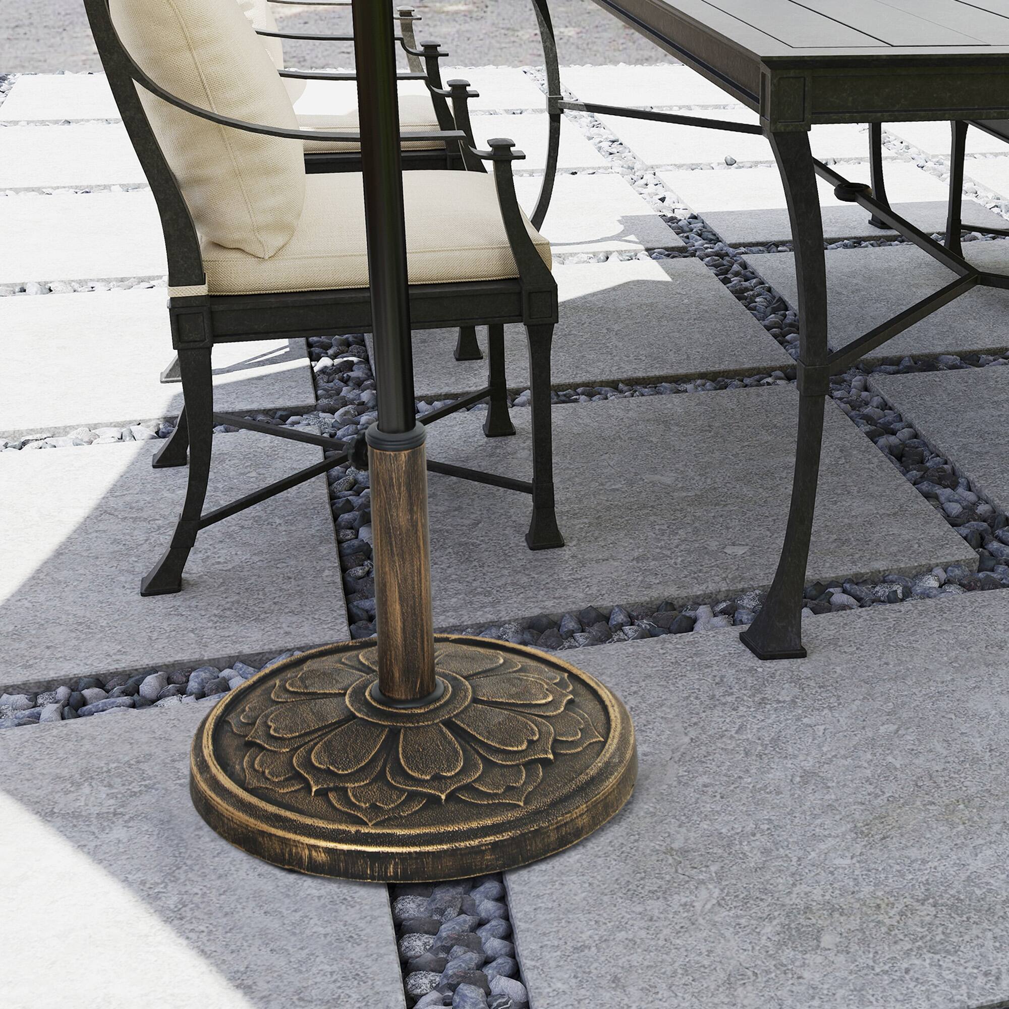 Alt View 4. Outsunny - Round Patio Umbrella Base, 26 lbs Resin Outdoor Umbrella Stand Base, Patio Umbrella Stand for 1.3"/1.5"/1.9" Umbrella - Bronze.