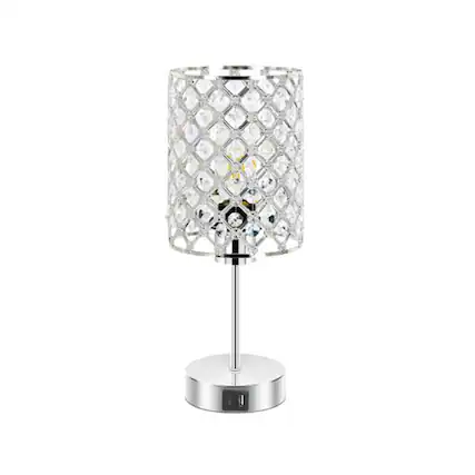 Front. Crescents Edge - Crystal Diamond Touch Table Lamp - Silver.
