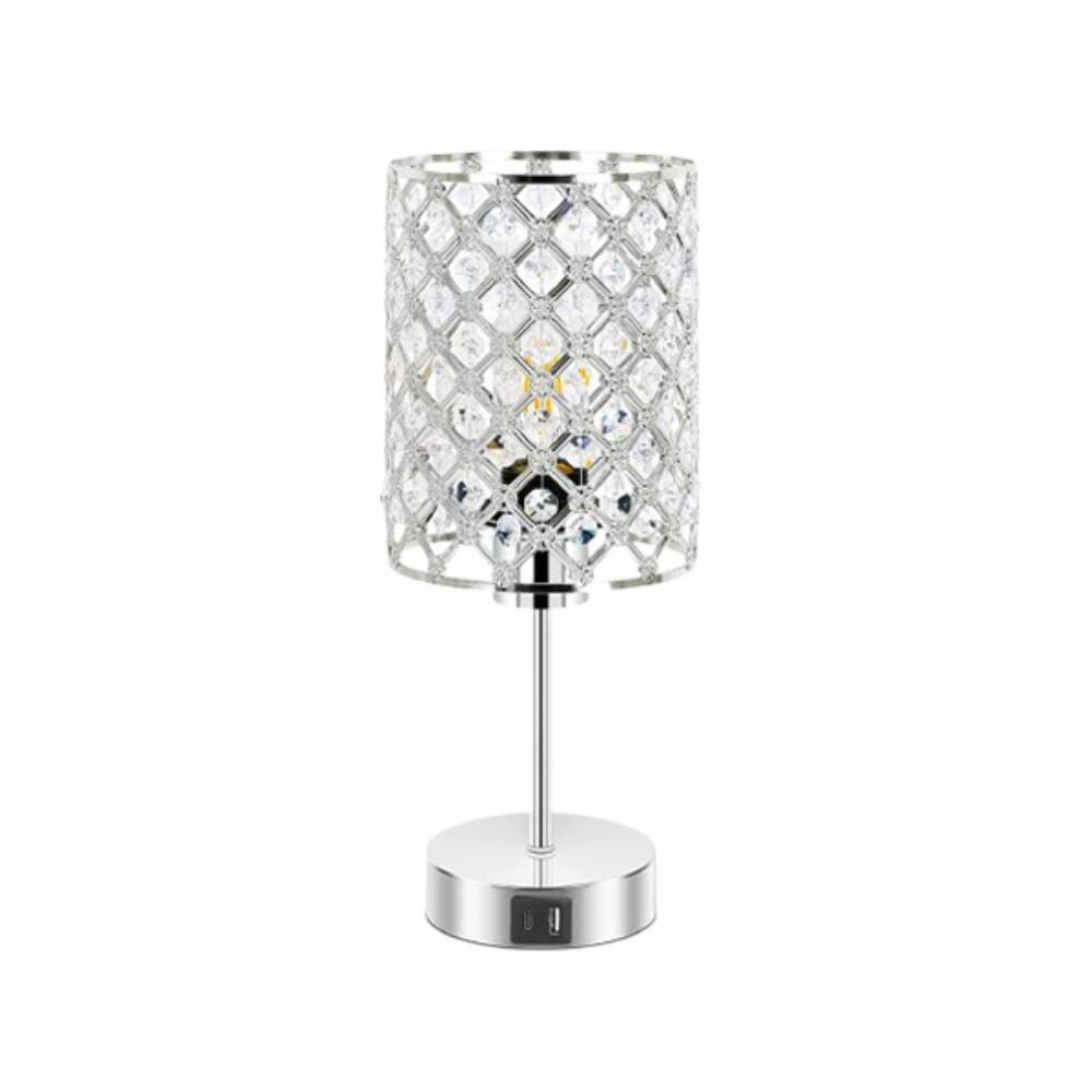 Front. Crescents Edge - Crystal Diamond Touch Table Lamp - Silver.