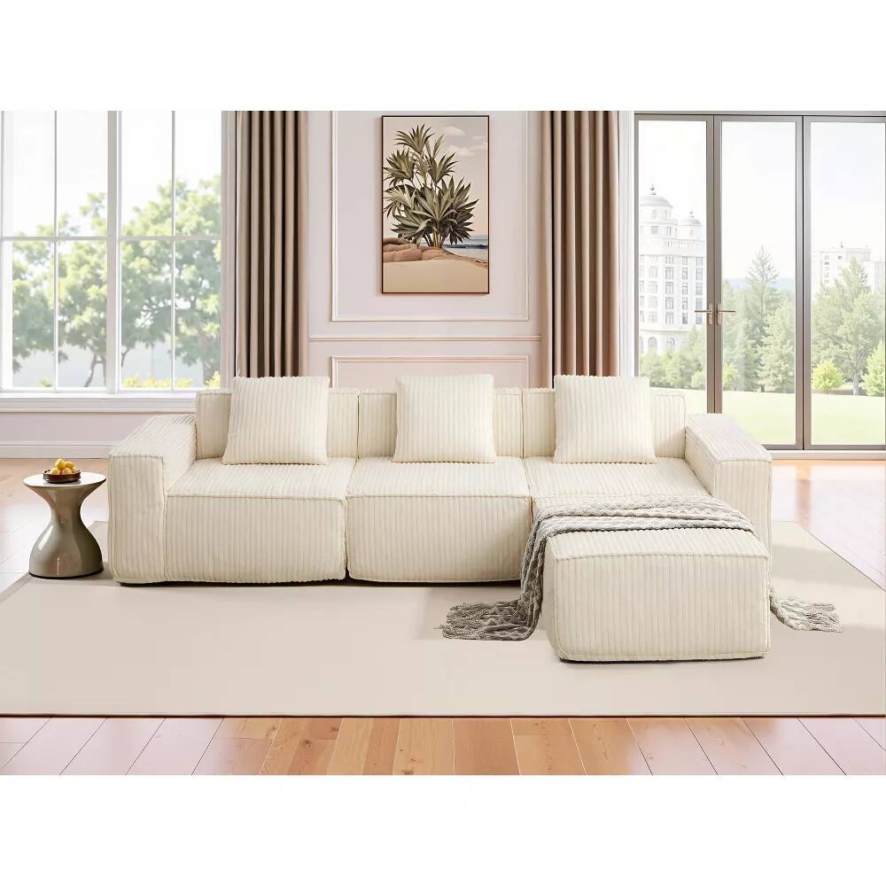 Alt View 3. Meqiodas - Boneless Couch for Living Room, Modular Sectional Sofa with Ottoman, Convertible L Shaped Couch, No Assembly Required - White.