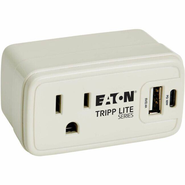 Eaton Tripp Lite Series Power It! 1-Outlet Universal Travel Charger and Power Strip - 5-15R Outlet, USB-C and USB-A - Gray