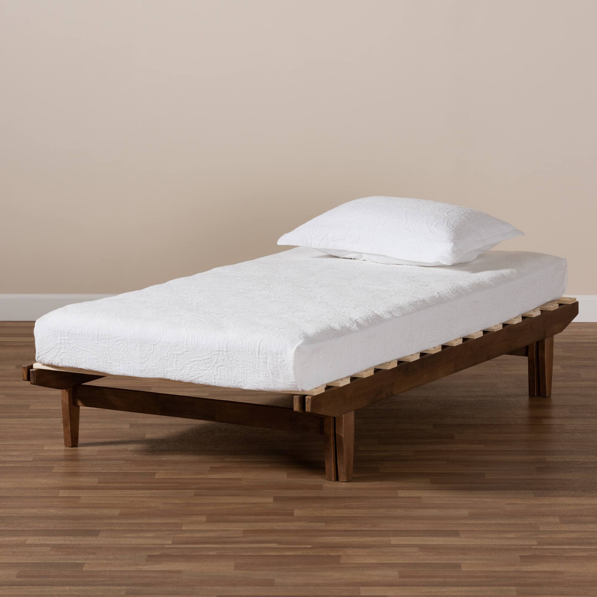 Alt View 6. Baxton Studio - Hiro Modern and Contemporary Walnut Finished Wood Expandable Twin Size to King Size Bed Frame - Walnut.