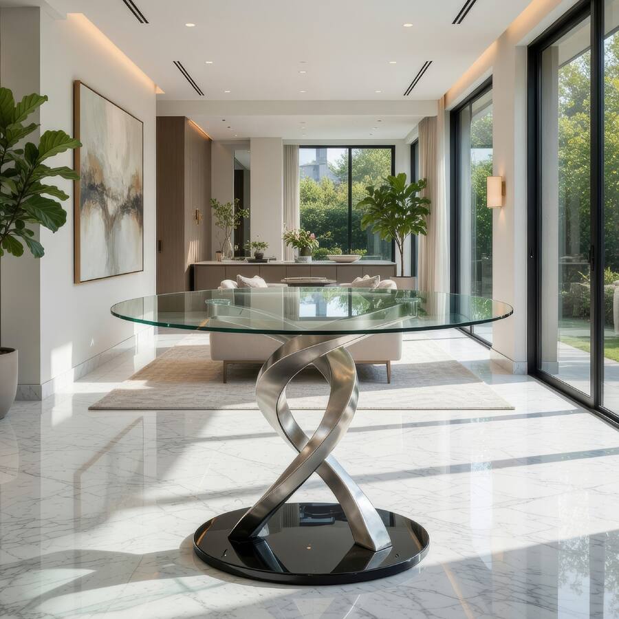 Manhattan Lane Contemporary Round Dining Table with Swirl Metal Base ...