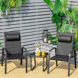 Gymax - 3PCS Outdoor Bistro Set Patio Conversation Set w/ Adjustable Backrest - Black
