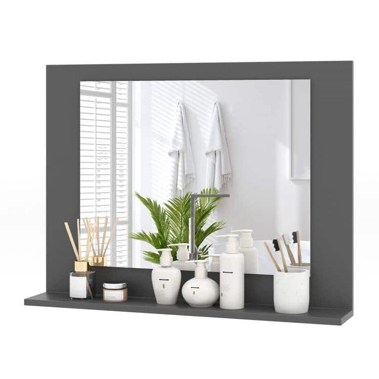 Hivvago - Rectangular 23 x 17 inch Bathroom Mirror with Storage Shelf in Grey Wood Finish - Grey Finish