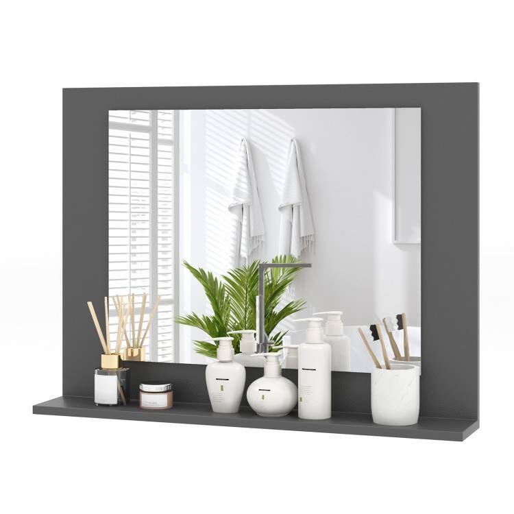 Hivvago - Rectangular 23 x 17 inch Bathroom Mirror with Storage Shelf in Grey Wood Finish - Grey Finish