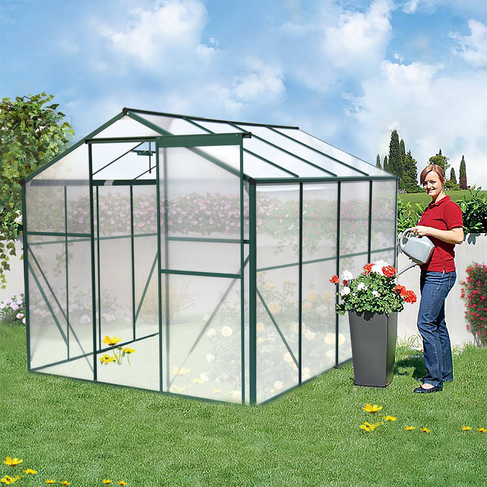 Left. Mondawe - 6X8FT Polycarbonate Walk-in Greenhouse - Green.