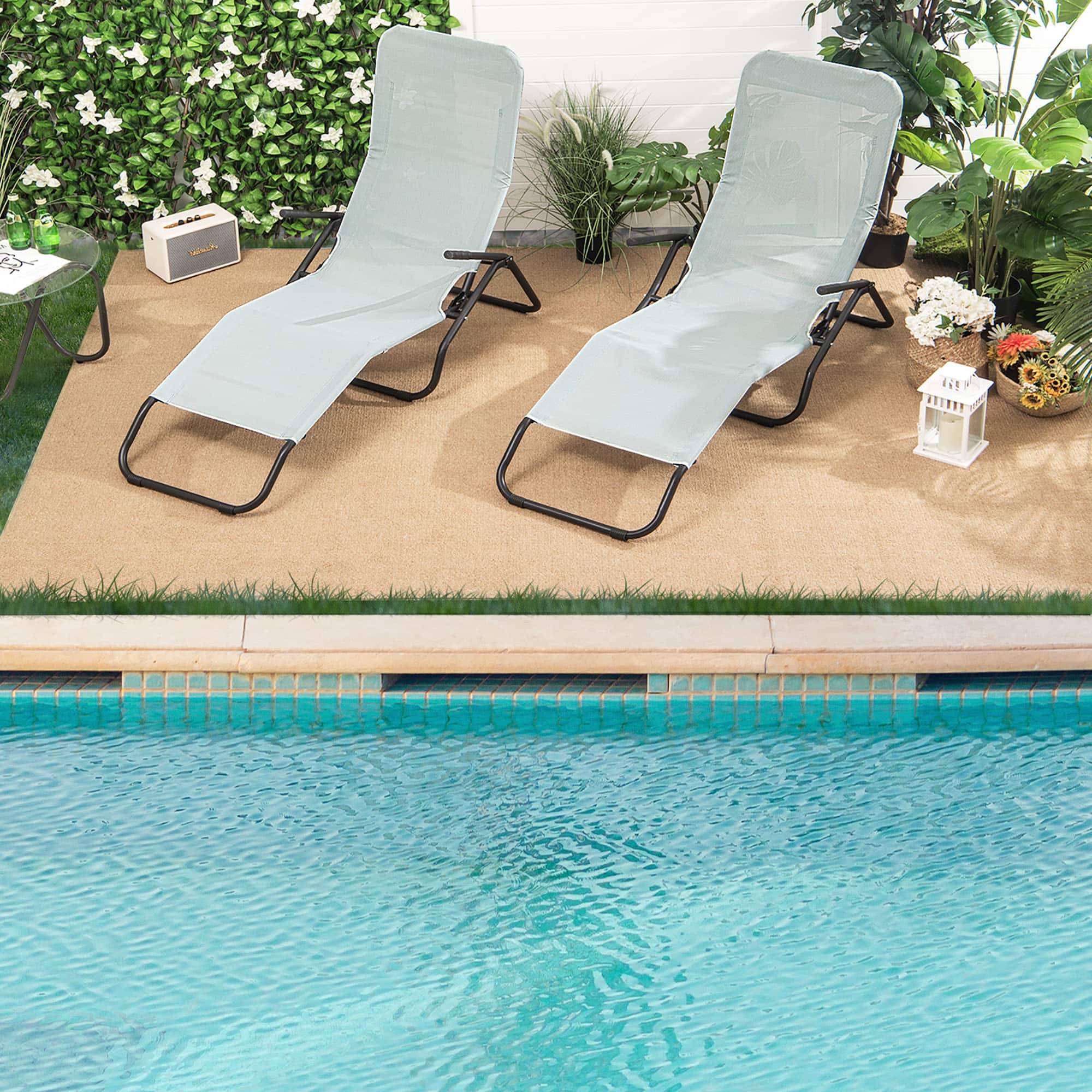 Gymax - 2 PCS Outdoor Chaise Lounge Folding Stacking Reclining Chairs - Light Green price history on PriceWatchPro