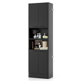 Costway - 75" Tall Bathroom Storage Cabinet with 4 Doors & 2 Open Compartments Freestanding - Black