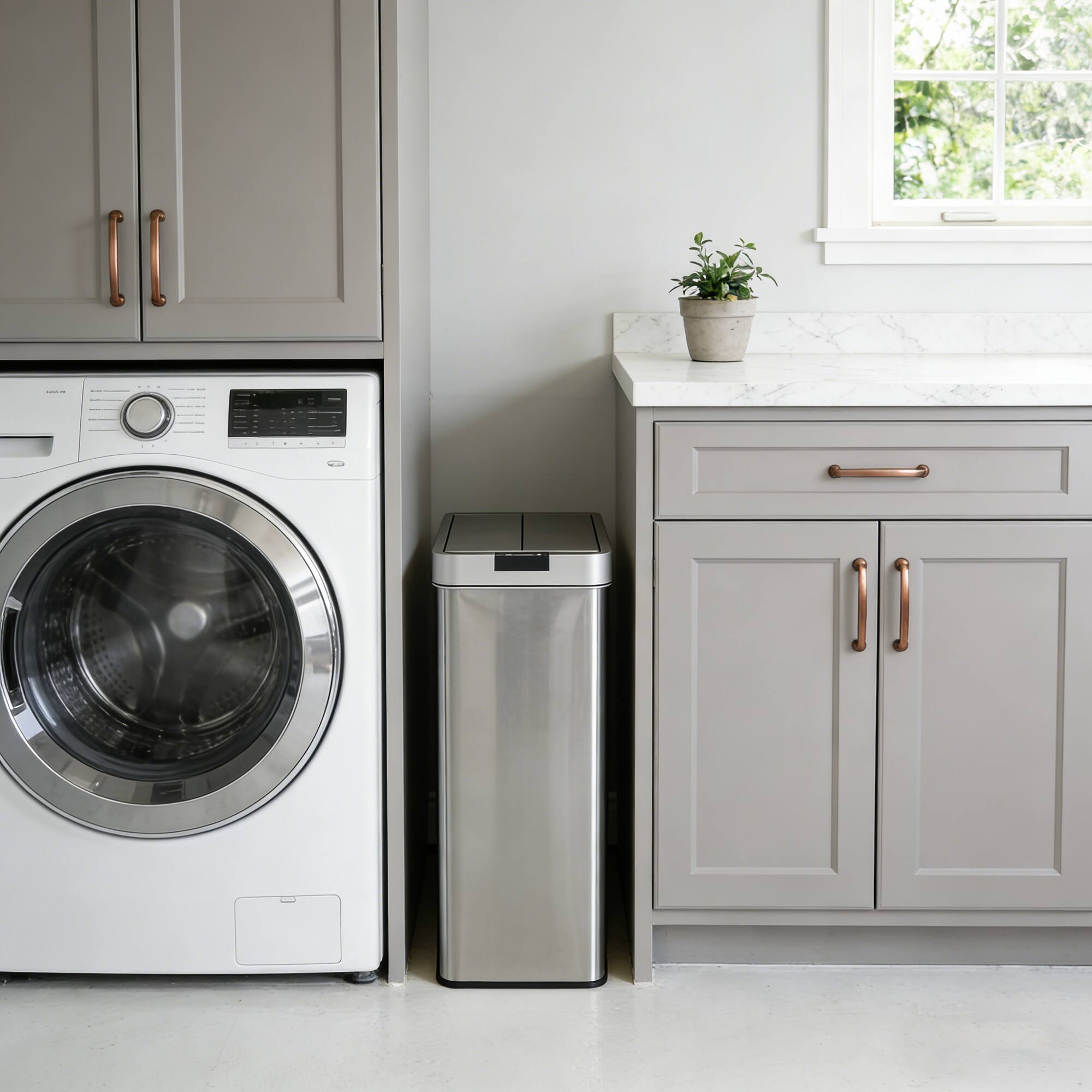 Alt View 4. Innovaze - 16 Gallon Stainless Steel Rectangular Slim Motion Sensor Trash Can with Butterfly Lid - Silver.