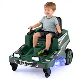 Costway - 12V Ride on Lawn Mower with Dual Control Sticks LED Lights Twist Turn for Aged 3-8 - Green
