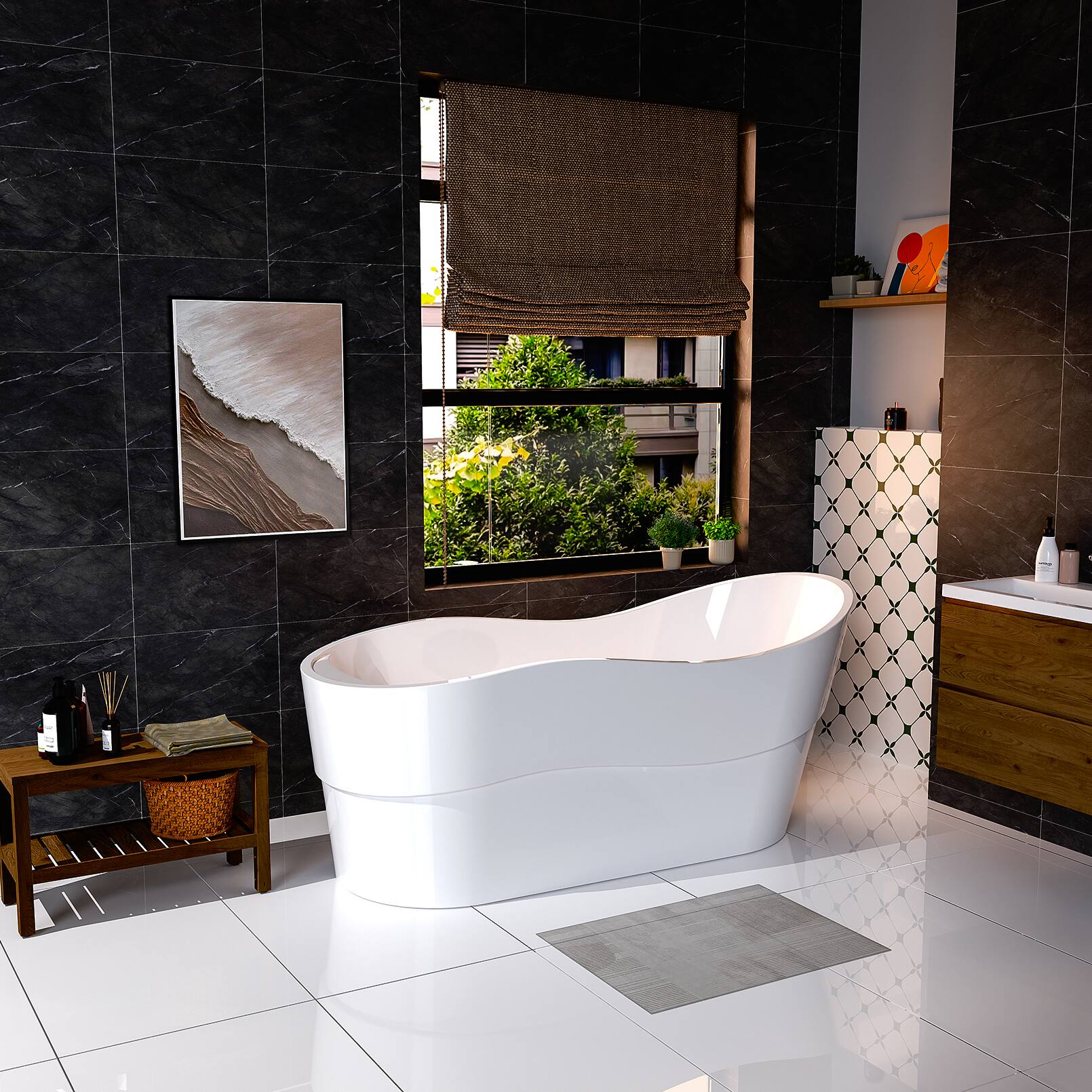 Alt View 3. Empava - 67 in. x 29.5 in. Freestanding Flat Bottom Bath Tub Soaking Bathtub with Left Drain - White.