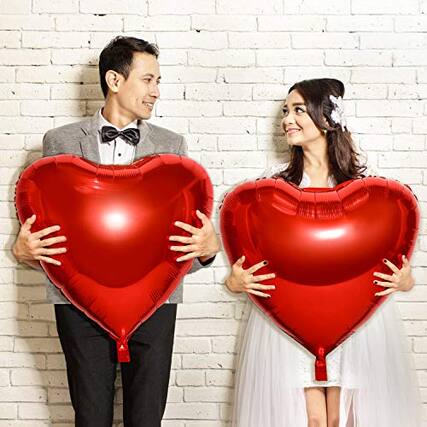 Front. ESBANY - 4 Pieces 32 Inches Large Heart Shaped Balloons Huge Red Foil Valentine Love Balloons for Wedding Engagement Anniversary - Red.