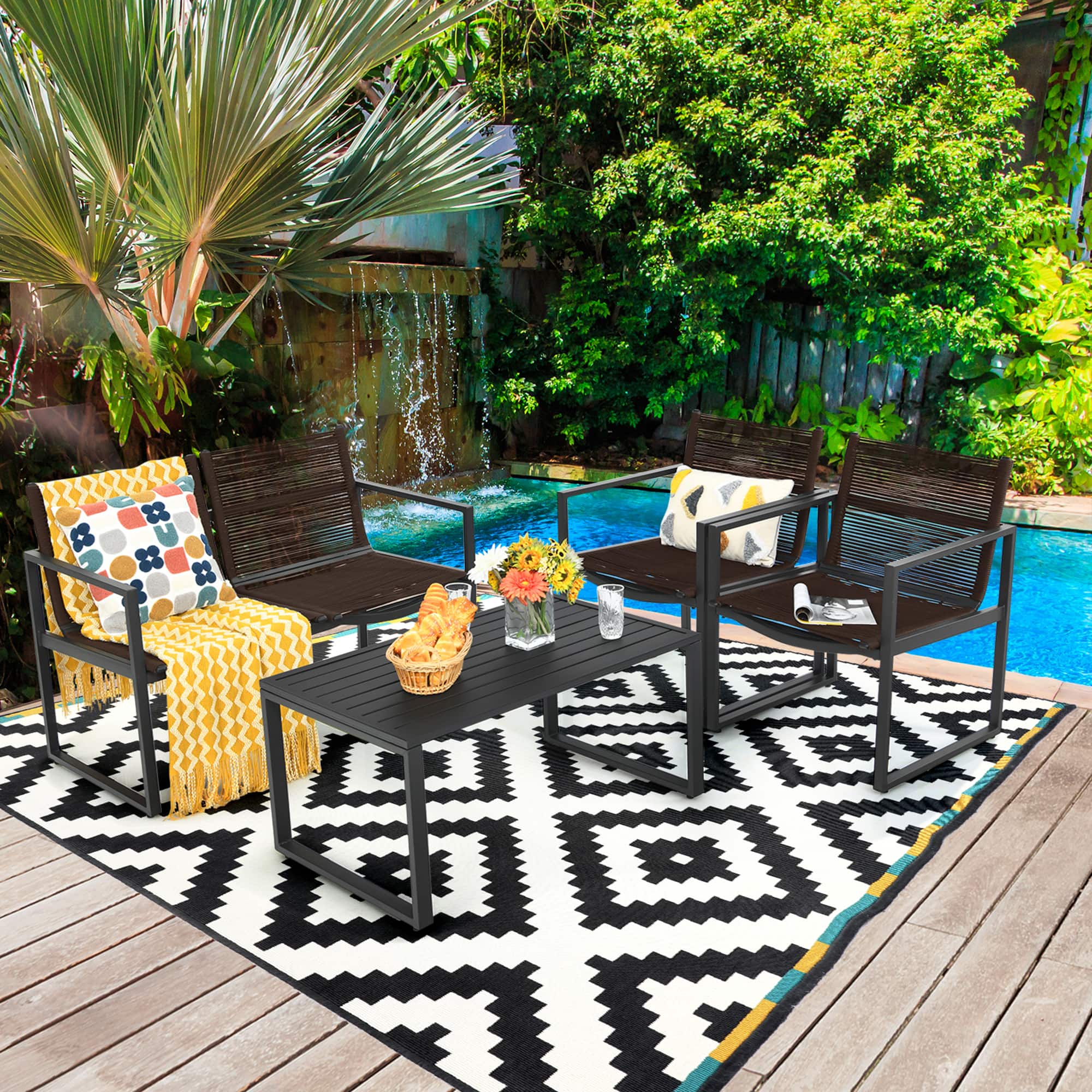 Gymax - 4PCS Patio Conversation Furniture Set Yard Garden Outdoor w/ Coffee Table - Black and Brown price history on PriceWatchPro