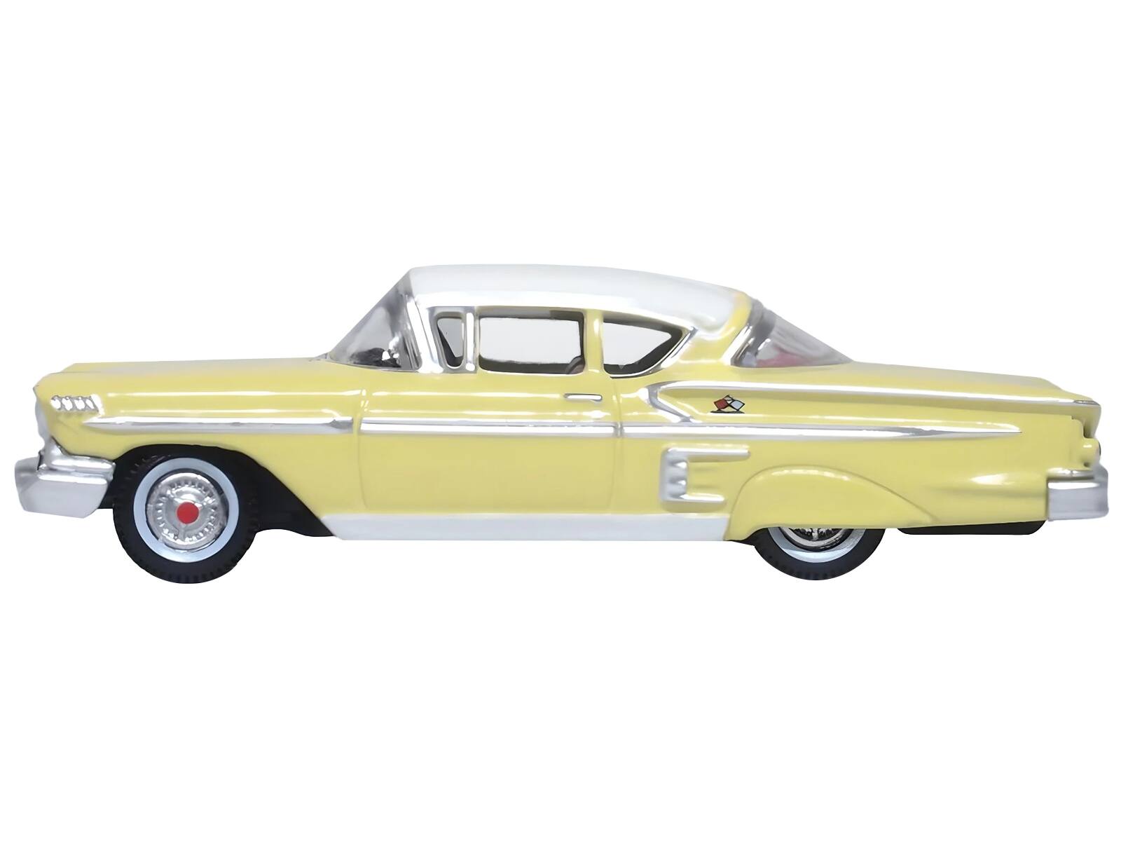 Angle. Oxford Diecast - 1958 Chevrolet Impala Sport Colonial Cream with Snowcrest White Top 1/87 (HO) Scale Diecast Model Car by Oxford Diecast - Cream With Snowcrest White.