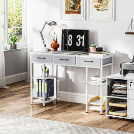 Anysun - 47" Small Computer Desk with Fabric Drawers & Adjustable Shelves, Space-Saving Home Office Writing Desk - White