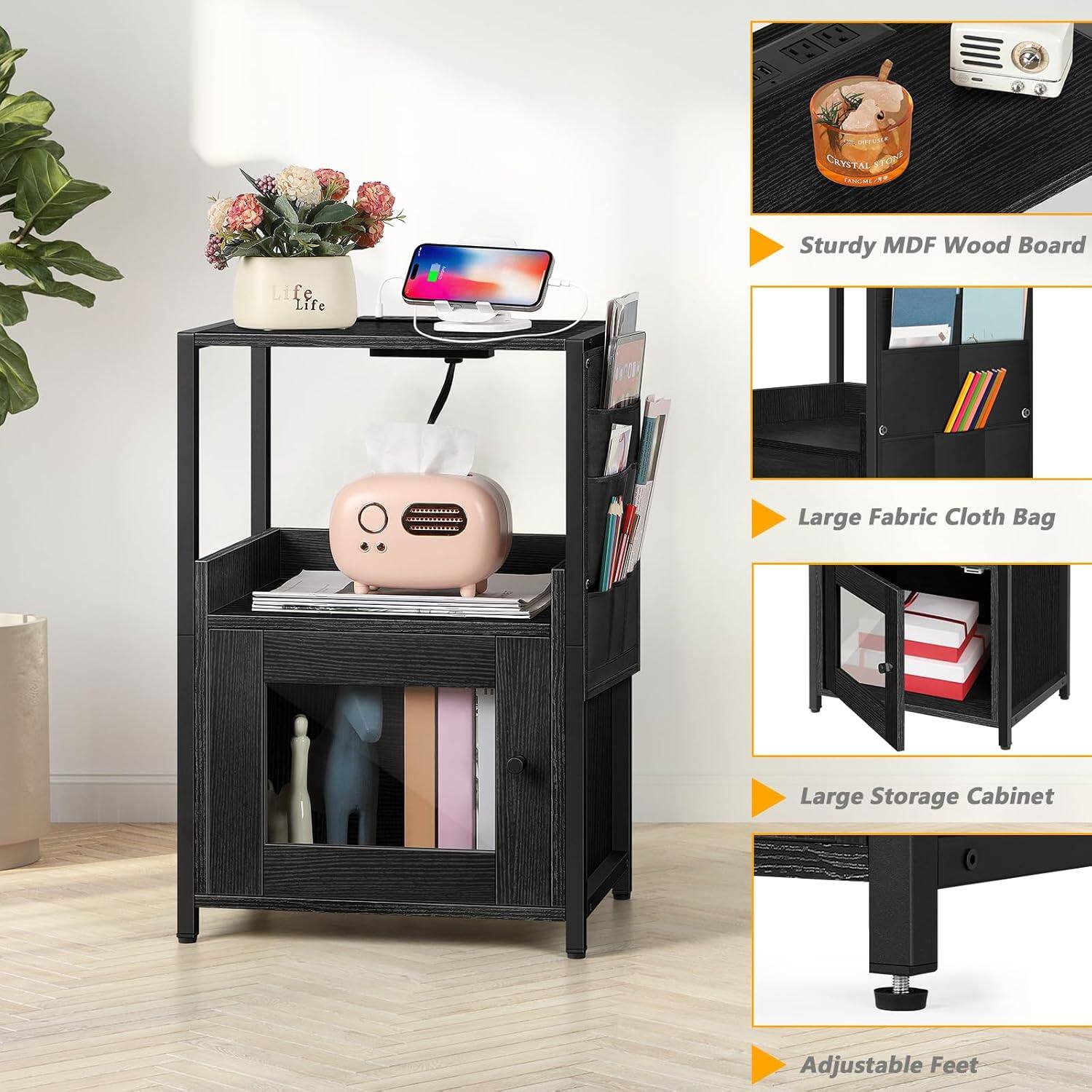 CRYSTAL OH PS Sturdy MDF Wood Board Life Life Large Fabric Cloth Bag Large Storage Cabinet Adjustable Feet