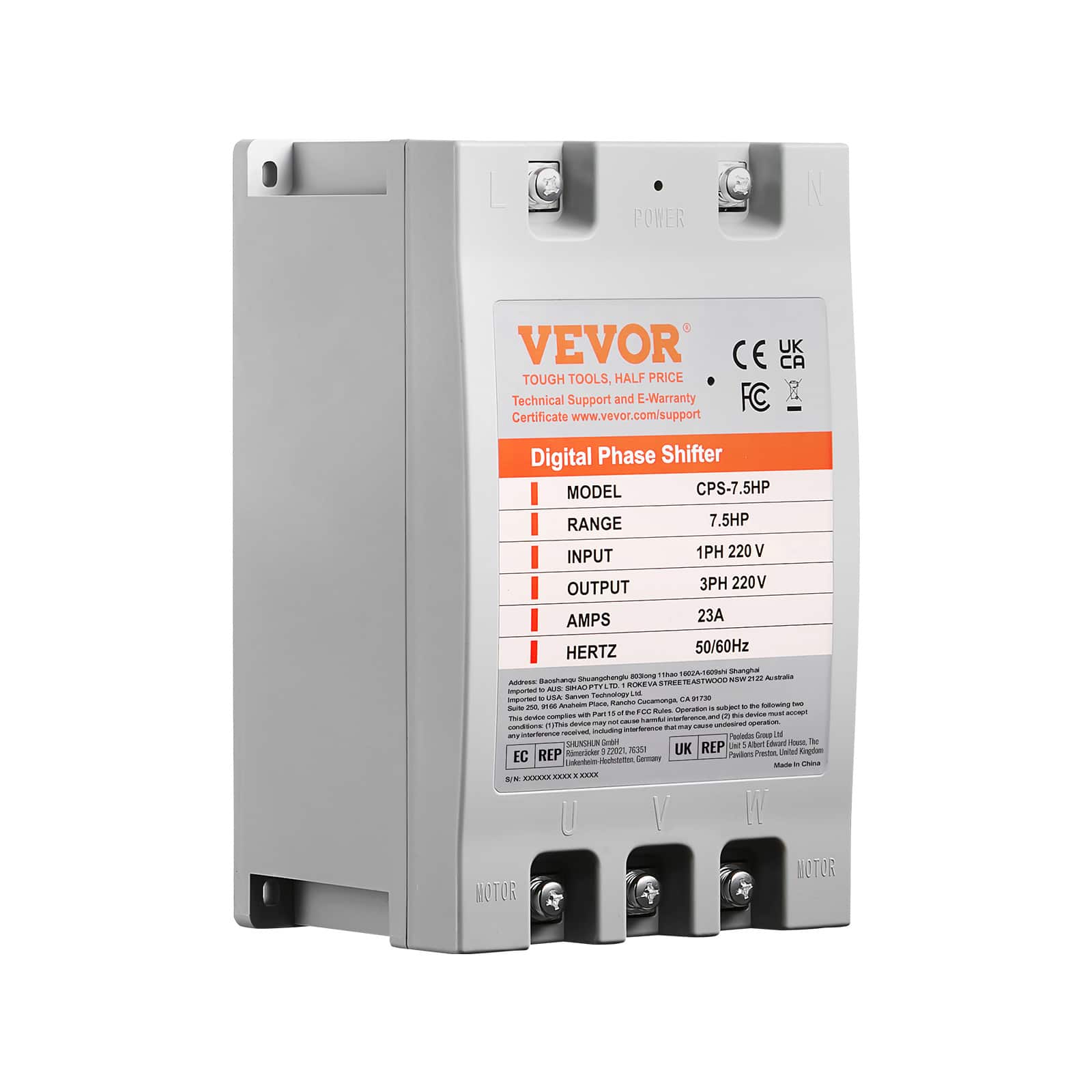 VEVOR - 3 Phase Converter- 7.5HP 23A 220V Single Phase to 3 Phase Converter, Digital Phase Shifter for Residential - Gray price history on PriceWatchPro