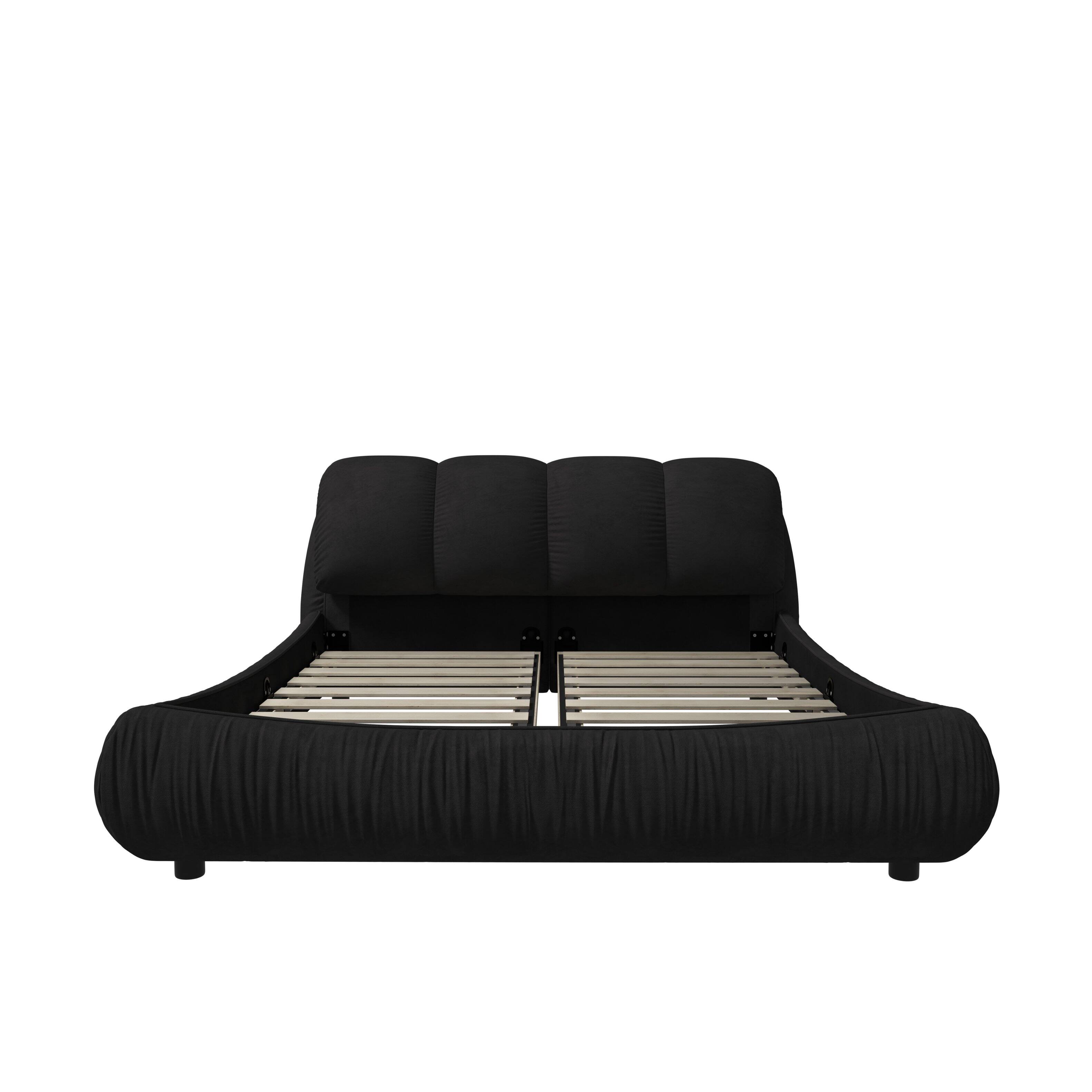 Back. Anysun - King Upholstered Platform Bed with Oversized Padded Backrest & Solid Wood Frame - Black.