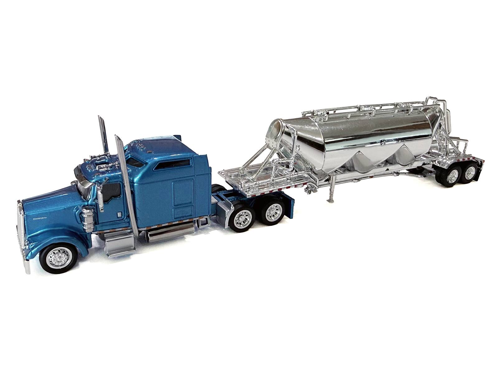 Alt View 1. HO Logistics Replicas - Kenworth W900L Truck with Cab Blue Metallic and Pneumatic Tank Trailer Combo Set 1/87 HO Plastic Car by HO Logistics.