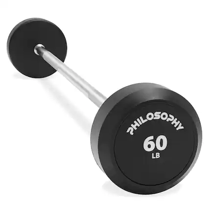 Front. Philosophy Gym - Rubber Fixed Barbell - Pre-Loaded Weight Straight Bar Weightlifting - Black.