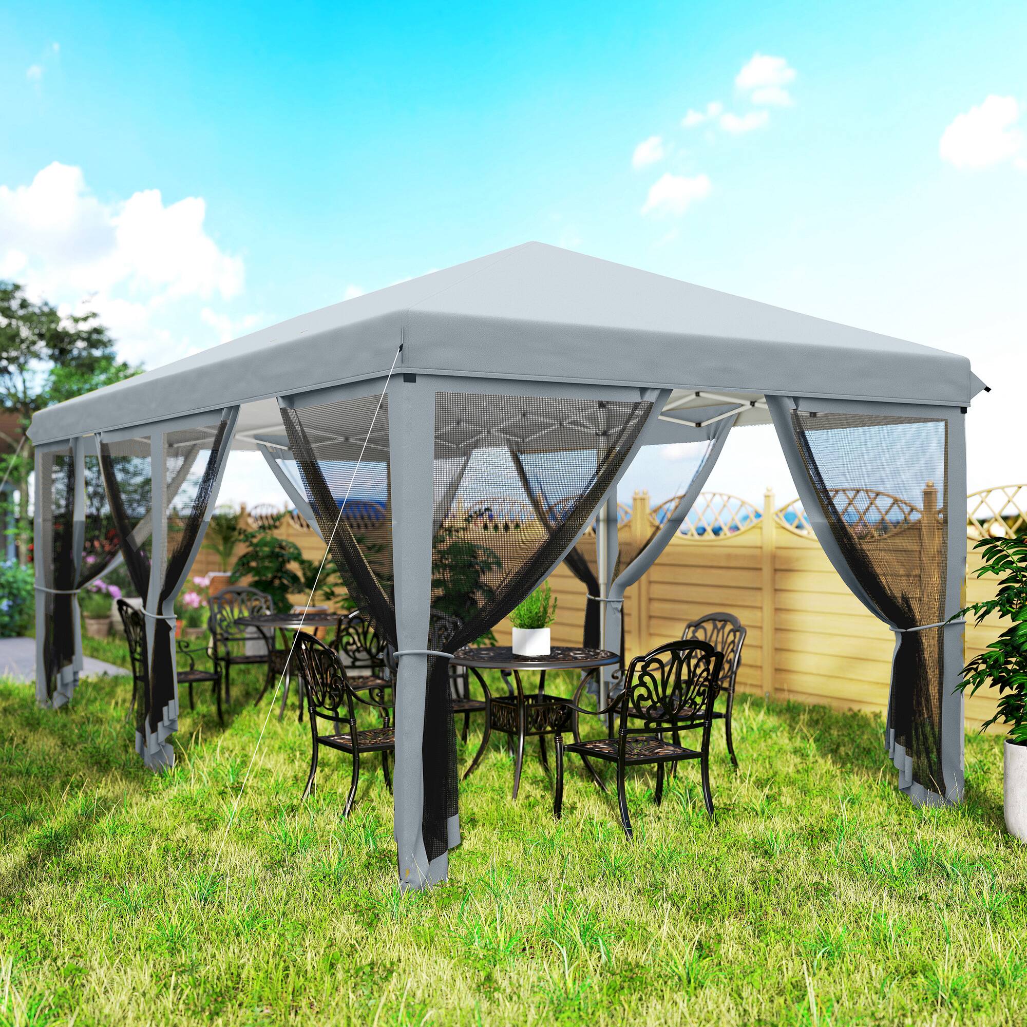 Alt View 8. Outsunny - 10' x 20' Pop Up Canopy Tent with Netting, Heavy Duty Instant Sun Shelter, Large Tents for Parties with Carry Bag - Gray.