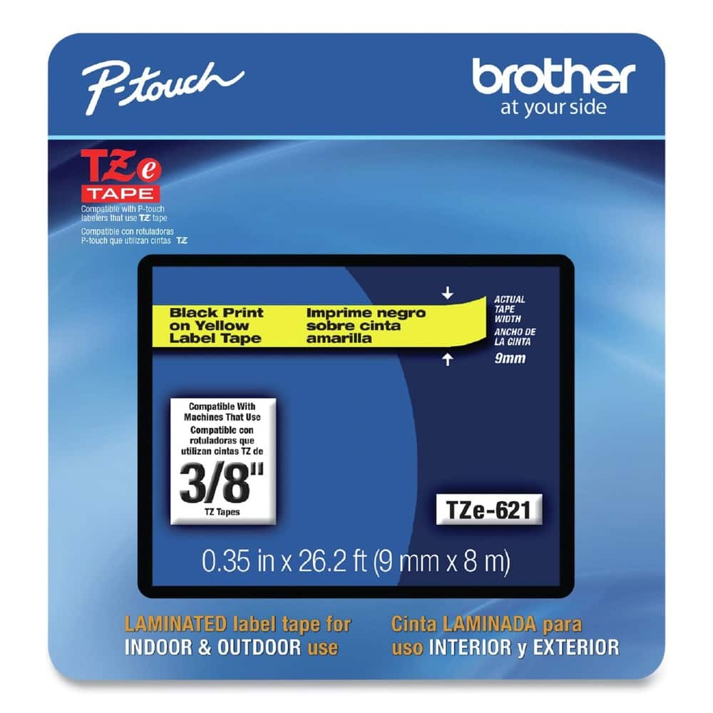 Brother - P-Touch TZE621CS 0.35 in. x 26.2 ft. TZe Laminated Removable Label Tapes - Black on - Yellow