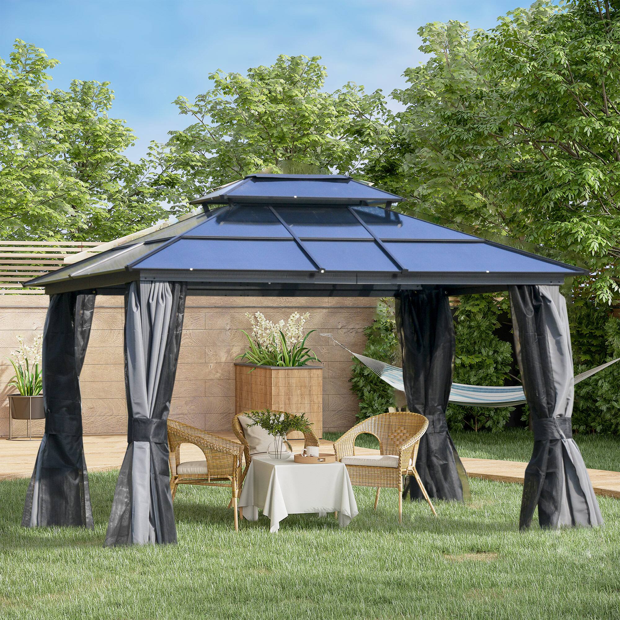 Alt View 1. Outsunny - 10' x 12' Hardtop Gazebo Canopy with Polycarbonate Roof, Aluminum Frame, Permanent Pavilion Outdoor Gazebo - Dark Grey/Charcoal grey.