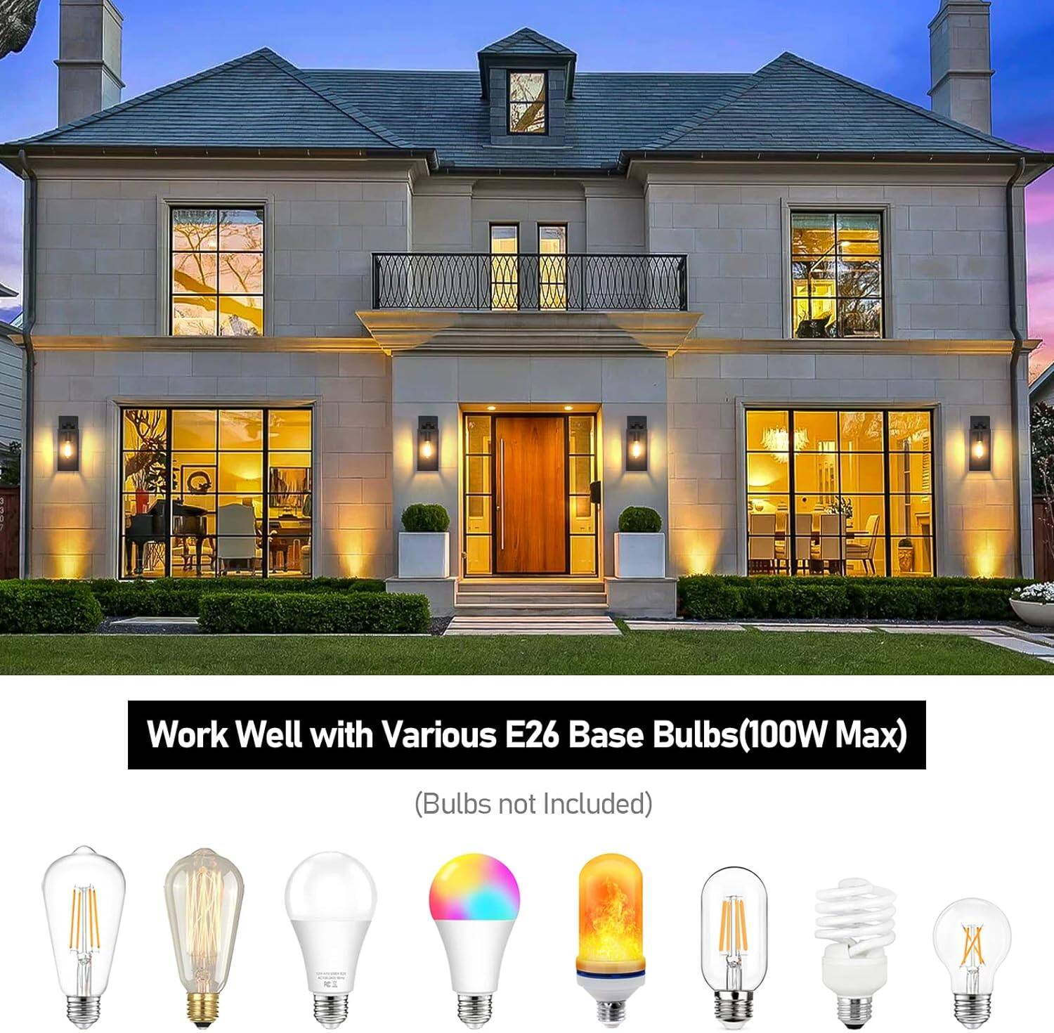 Work Well with Various E26 Base Bulbs (100W Max)  
(Bulbs not Included)