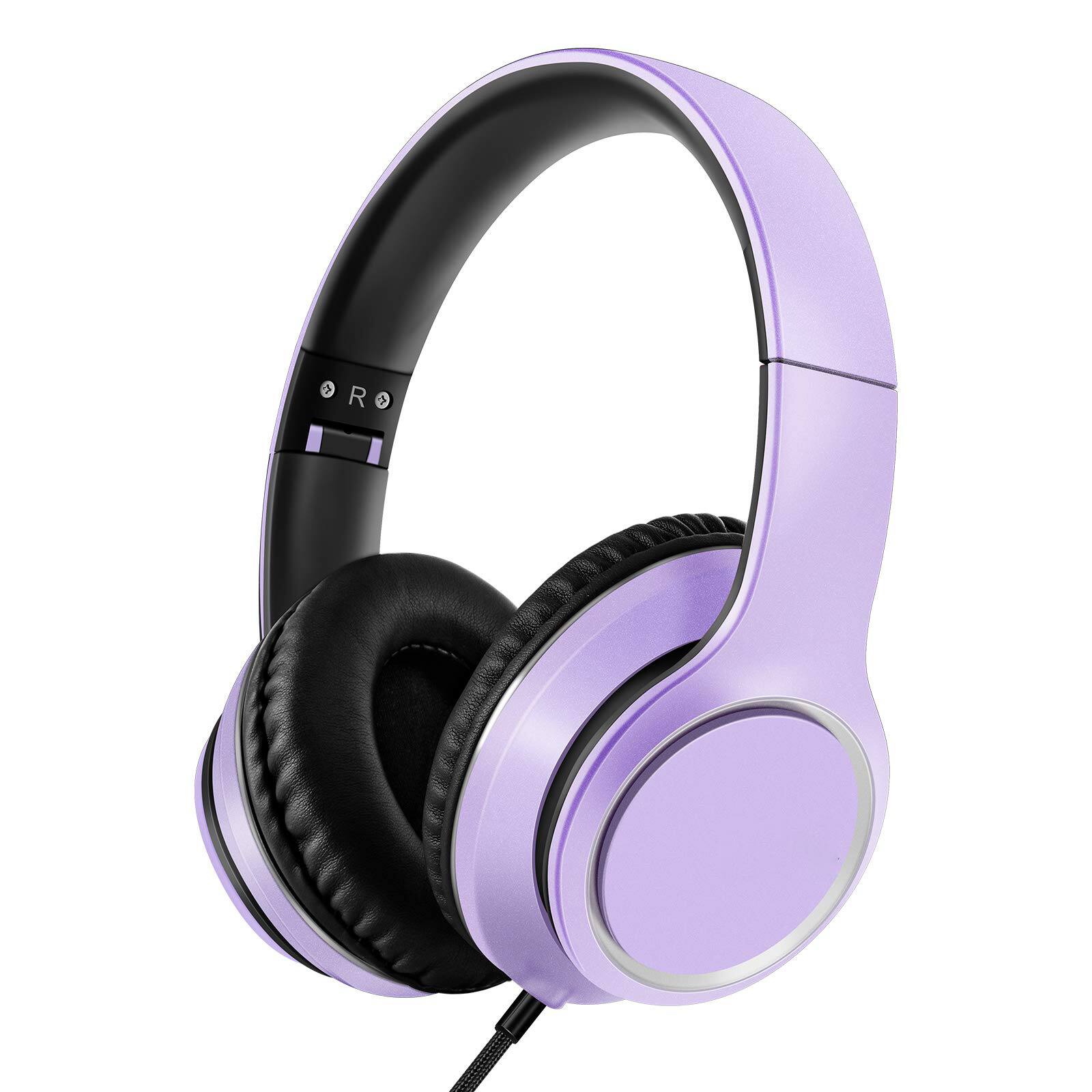 Alt View 3. GlowWise - Over-Ear Wired Headphones with Mic, Tangle-Free, Foldable, for Smartphone/Tablet/PC, Dark Purple - Dark Purple.