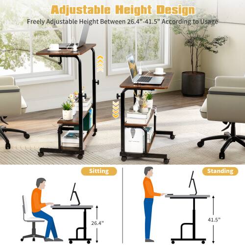 Adjustable Height Design  
Freely Adjustable Height Between 26.4" - 41.5" According to Usage  

Sitting: 26.4"  
Standing: 41.5"