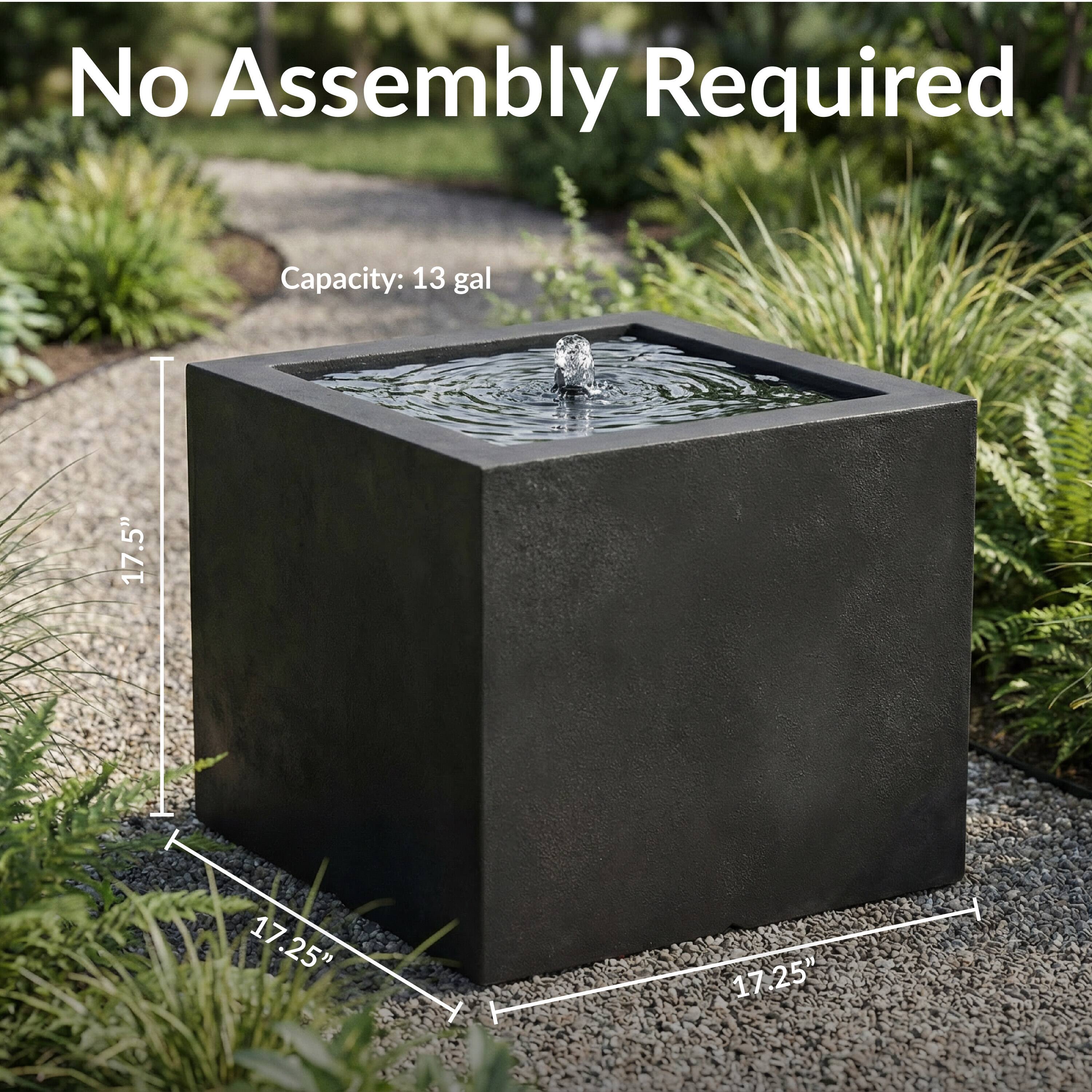 No Assembly Required  
Capacity: 13 gal  
17.25" x 17.25" x 17.25"