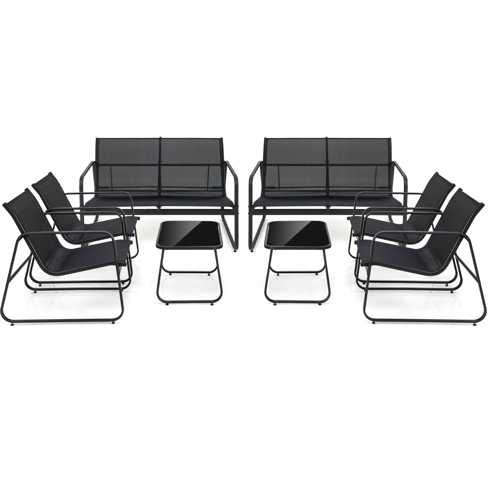 Alt View 3. Gymax - Gymax 8 PCS Outdoor Furniture Set w/ Tempered Glass & Coffee Table Chair Loveseat Patio - Black.