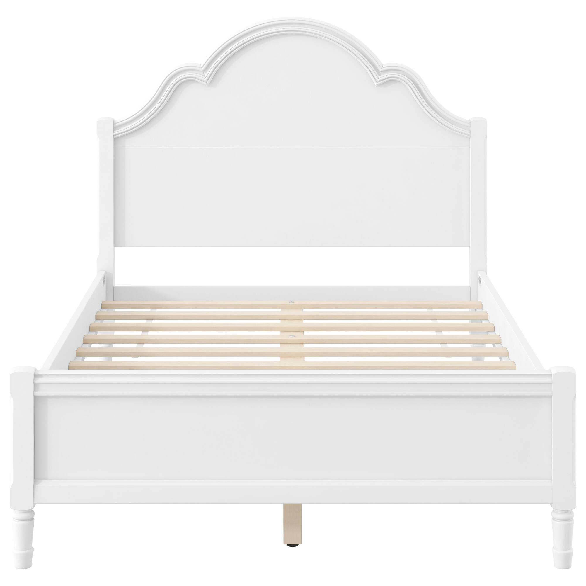 Back. Whisen - Full Size Platform Bed Frame with Arched Headboard and Footboard for Bedroom Furniture, No Box Spring Needed - White.
