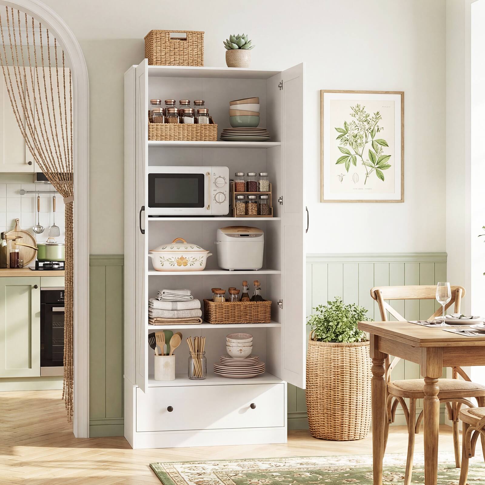 Alt View 4. Costway - Costway 72" Tall Kitchen Pantry Cabinet, Farmhouse Wooden Cupboard with 2 Doors, Drawer - White.