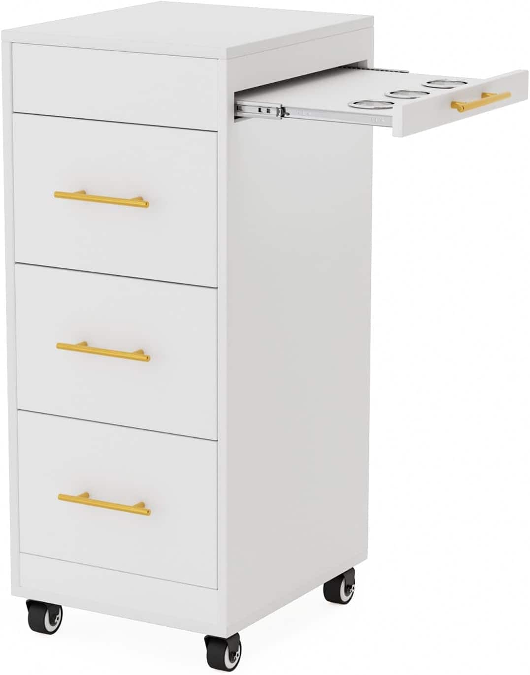 Winado - Mobile Salon Trolley Cart with Locking Wheels , 3 Large Drawers, 3 Hot Tool Holders for Salon, Beauty, Styling, Barber - White