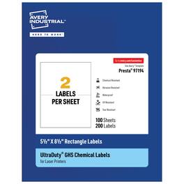 Avery - UltraDuty GHS Labels 5-1/2" X 8-1/2", 200 Ct, Laser Printer - White