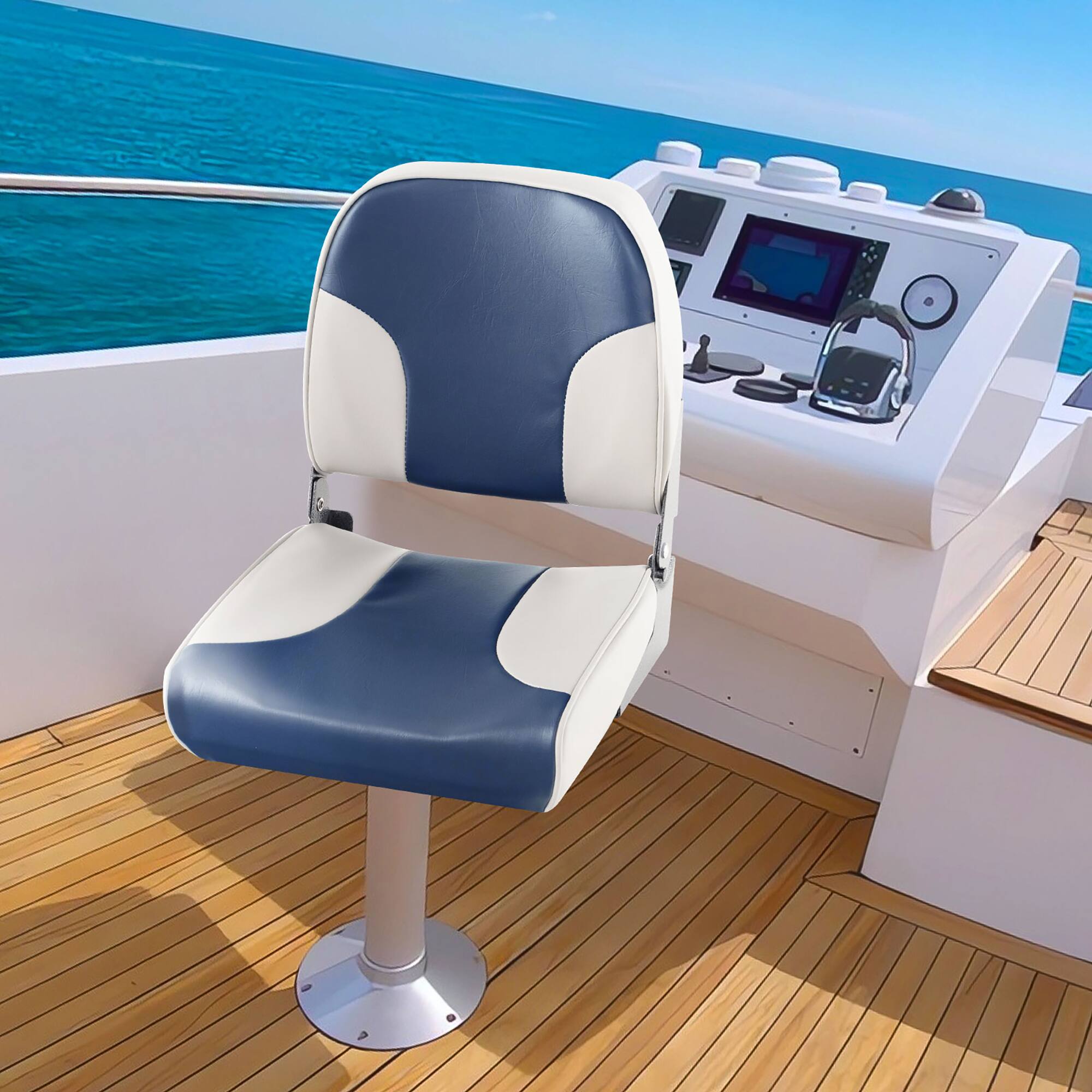 Alt View 3. Costway - Costway 2-Piece Folding Boat Seat Set with Sponge Padding & Aluminum Hinges Low Back - Blue,Gray.