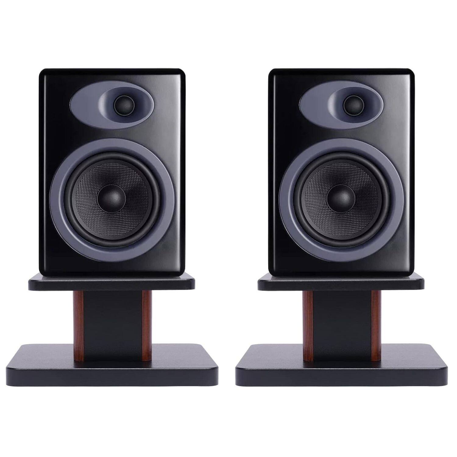 Angle. Stock Preferred - Pair of Desktop Speaker Stands 6" High Studio Monitor Mounts - Black.