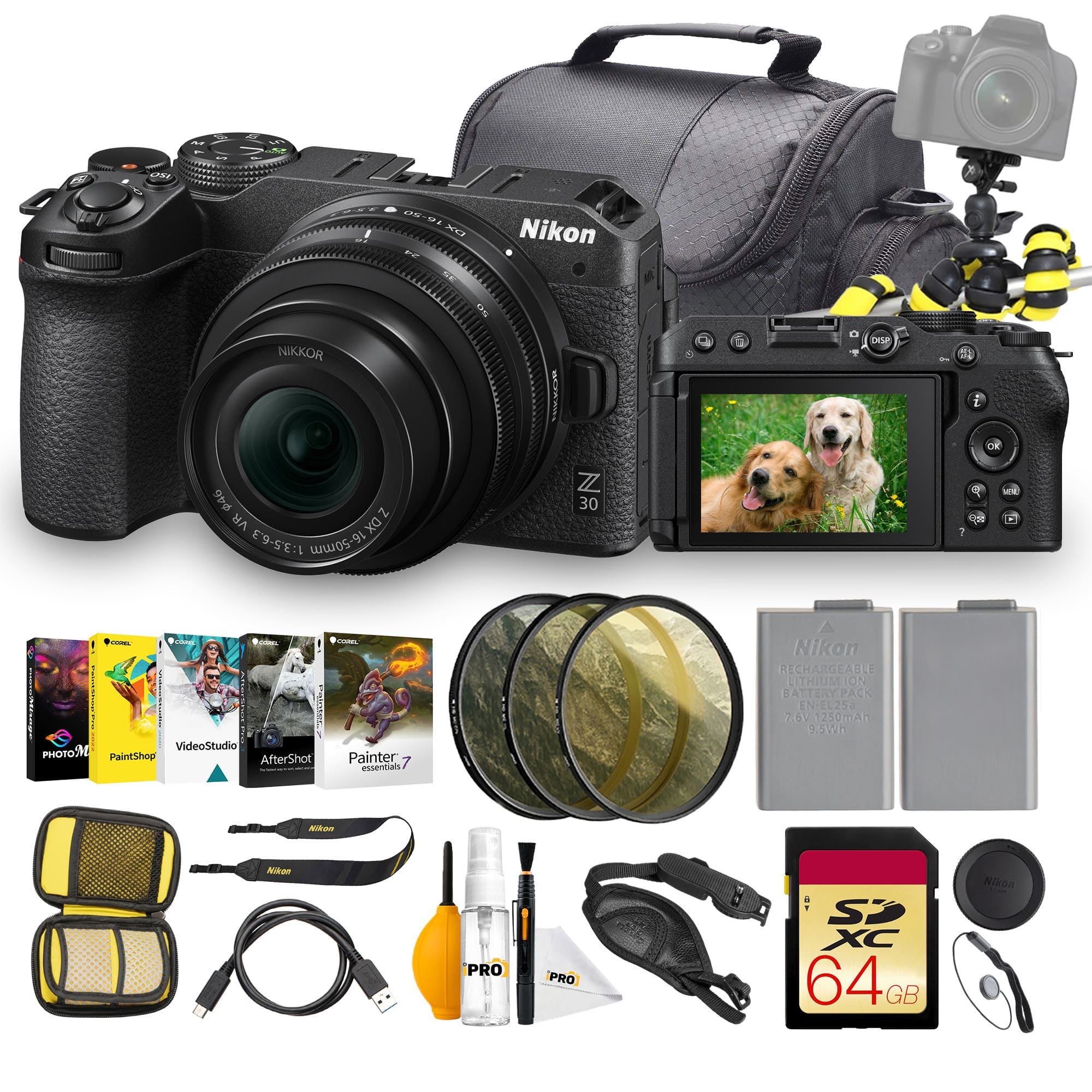 Nikon - Z30 Mirrorless Camera 16-50mm VR Lens Kit DX Format 4K Recording Bundle With Camera Bag + Tripod + Filter Kit + 64 - Black price history on PriceWatchPro