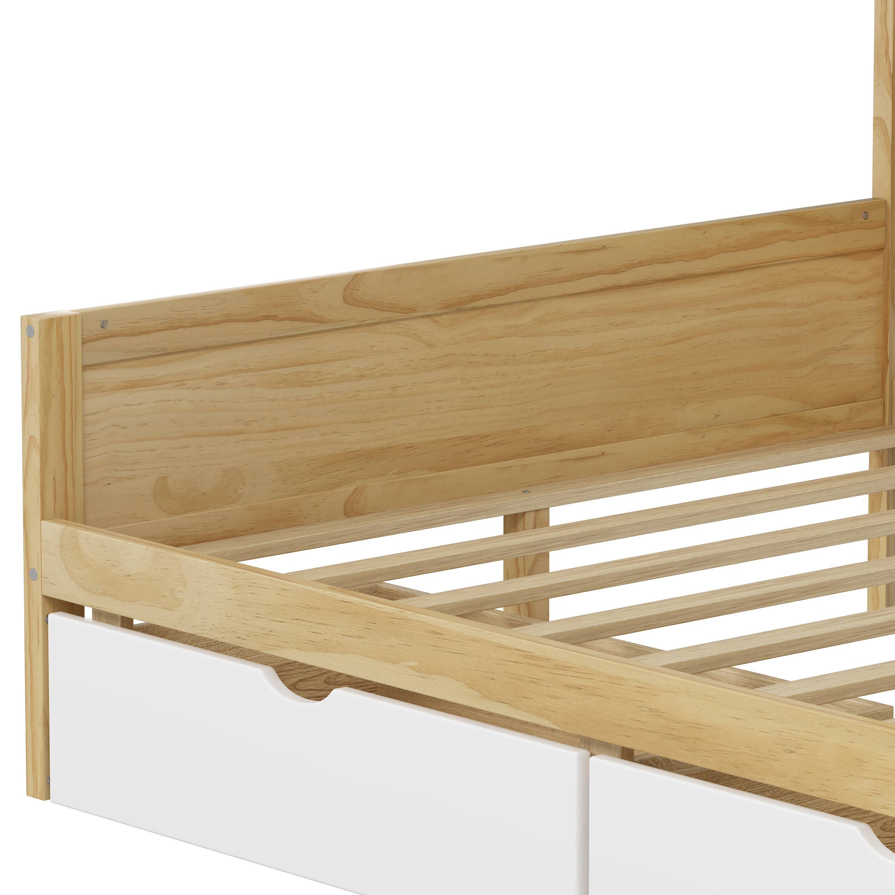 Alt View 6. Tiramisubest - Wooden L-Shape Daybed with Storage Cabinets and Drawers, Multi-functional Bed with Study Desk and Built-in Bookshelf - Natural+White.