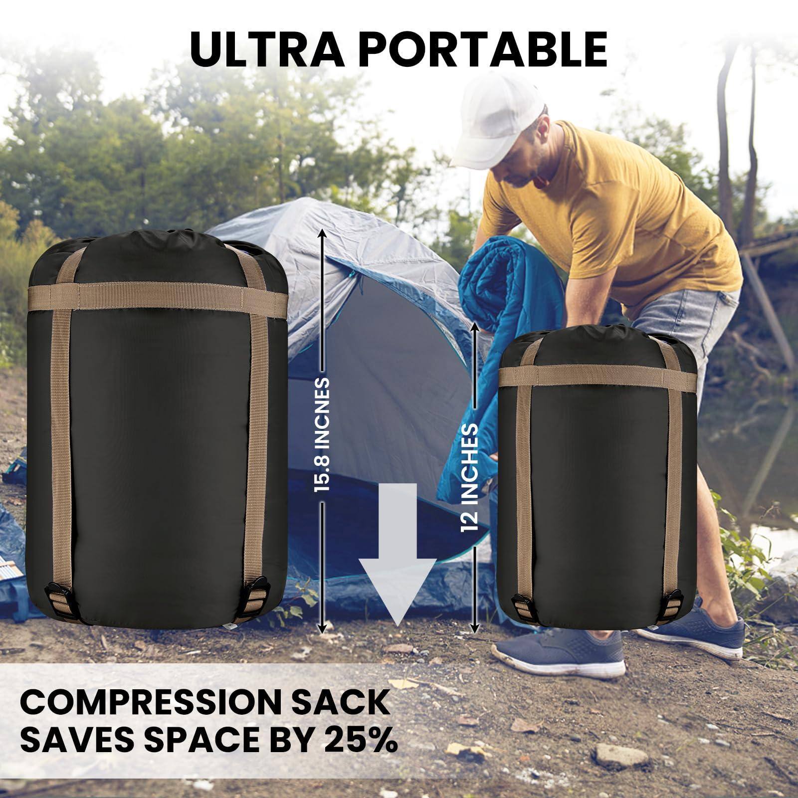 ULTRA PORTABLE  
15.8 INCHES  
12 INCHES  

COMPRESSION SACK SAVES SPACE BY 25%