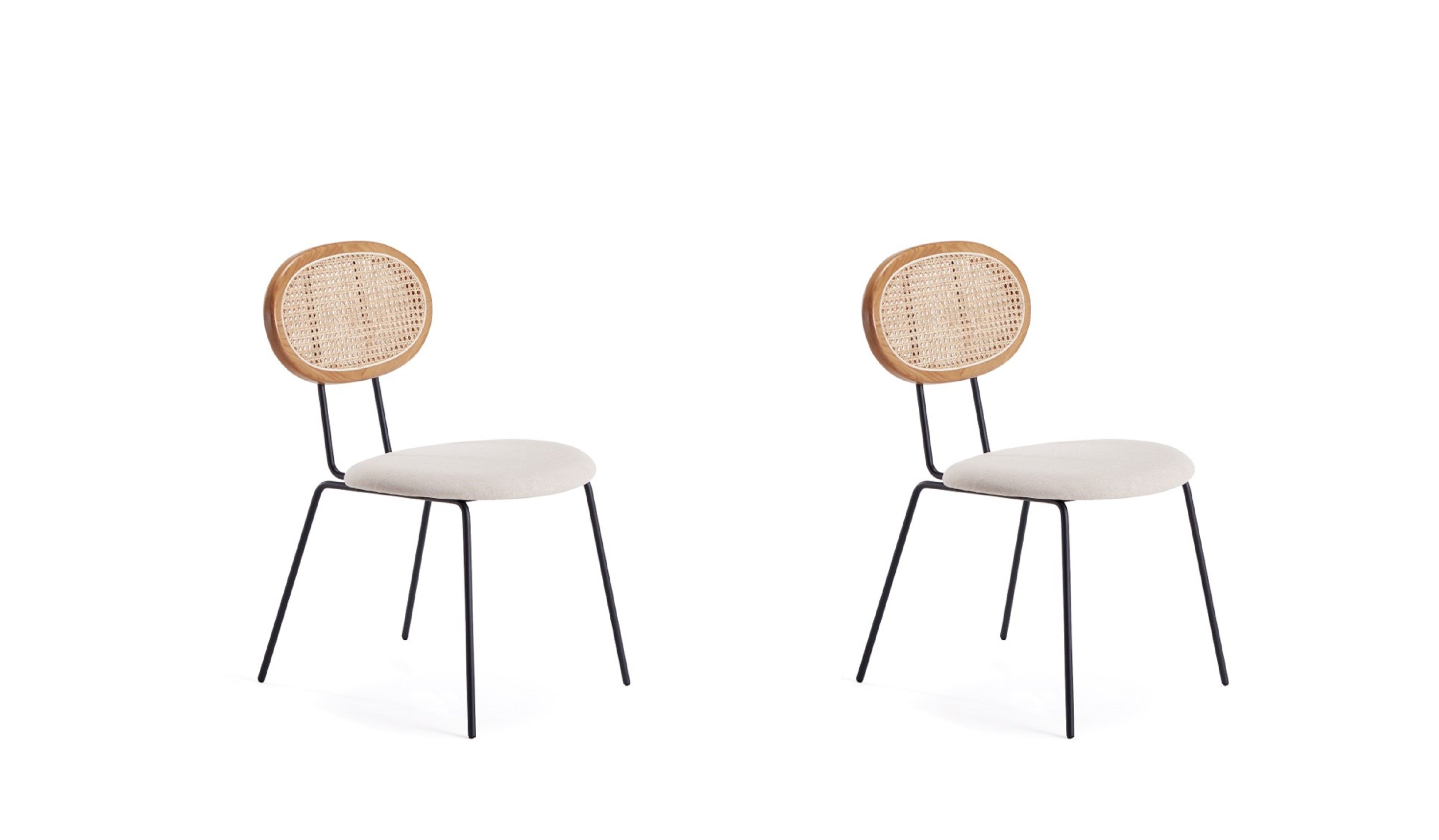 Front. Manhattan Comfort - Jardin Industry Chic Cane Back Upholstered Dining Chair - Set of 2 - Oatmeal and Natural.